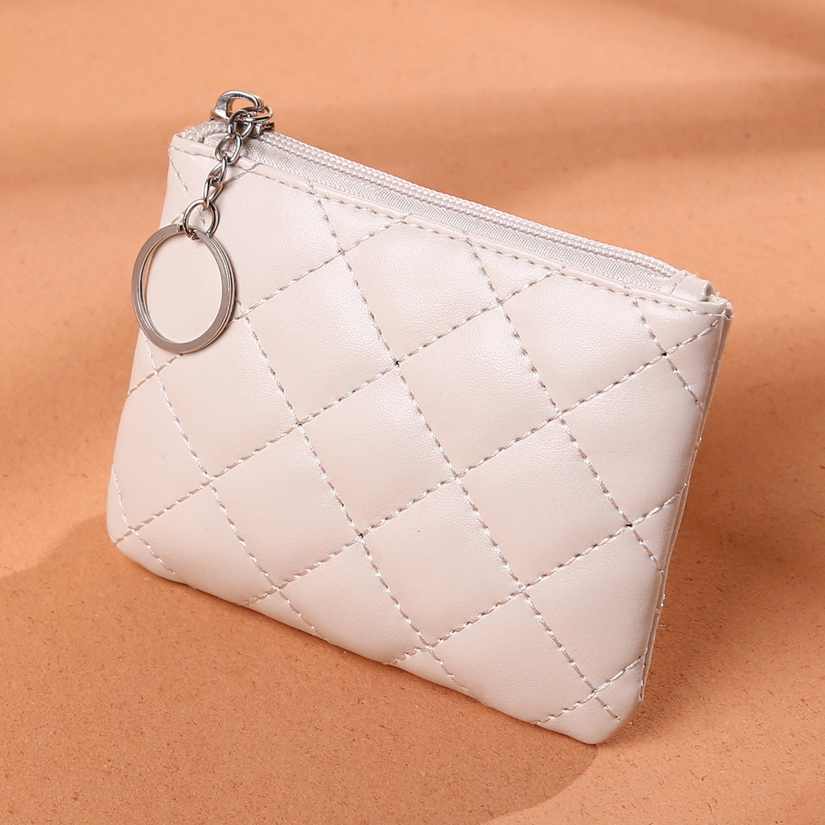 Women's Rhombus Embroidery Short Mini Small Zip Bags