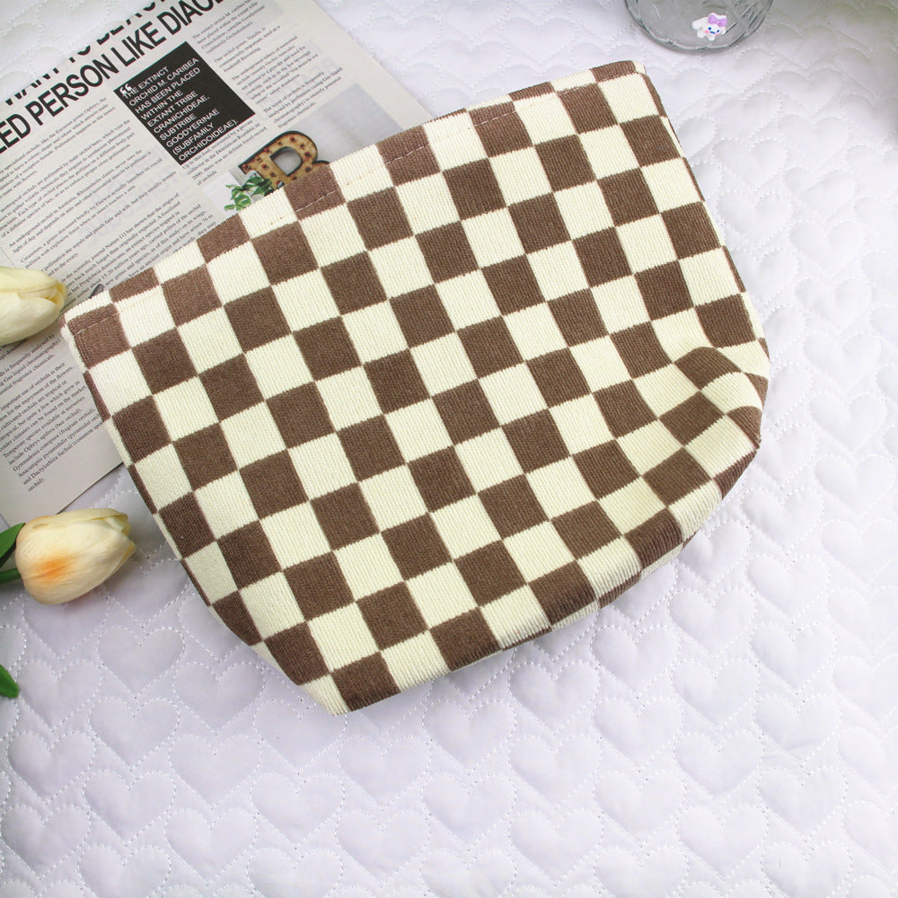 Style Corduroy Chessboard Plaid Clutch Portable Cosmetic Bags