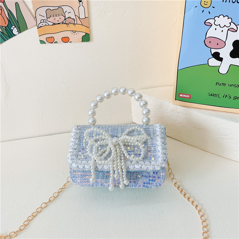 Bow Cartoon Cute Chain Pearl Tote Sacs à bandoulière pour enfants