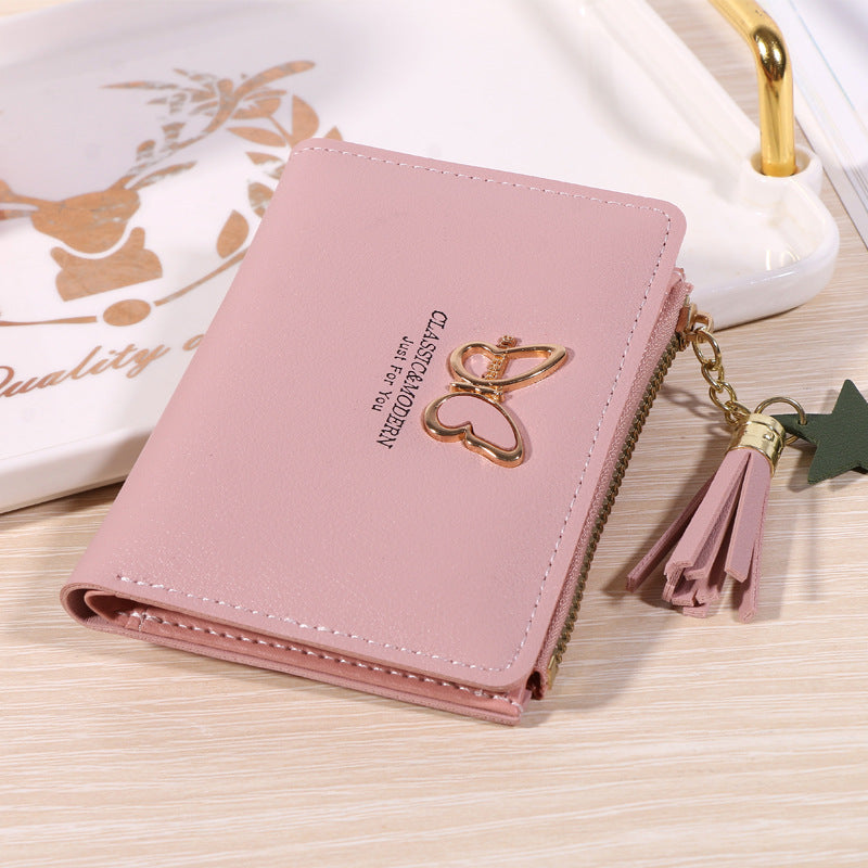 Women's Fold Tassel Korean Style Soft Leather Simple Ladies Wallets