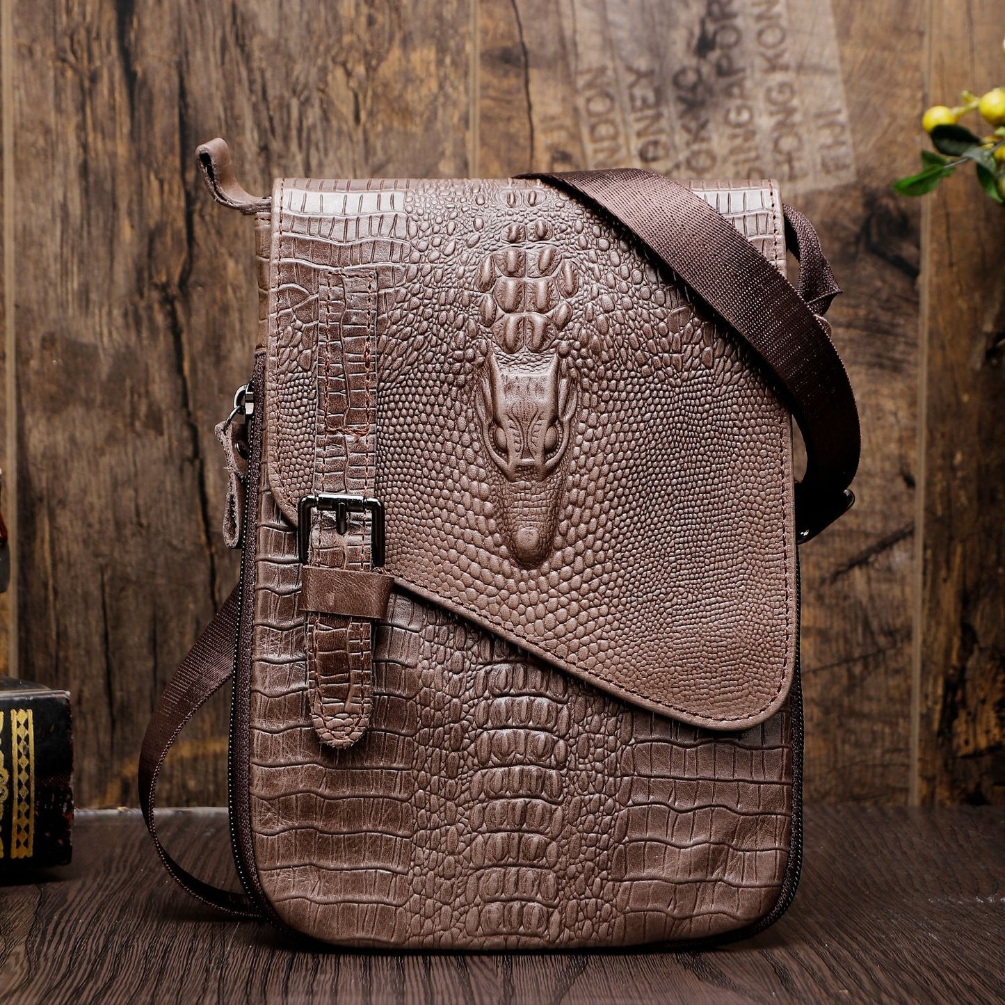 Men's Crocodile Pattern Genuine Leather Small Multifunctional Men's Shoulder Bags