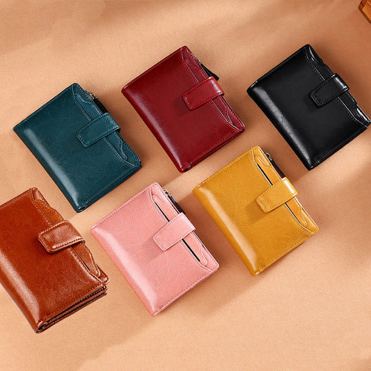 Women's Retro Leather Short Korean Style Multifunctional Ladies Wallets