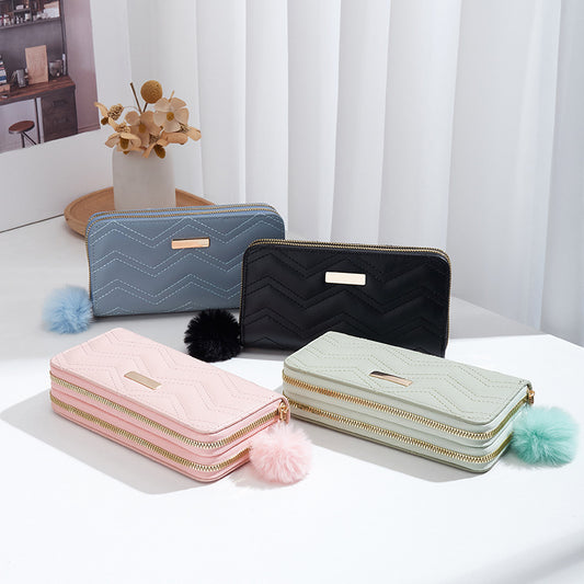 Pochette à Double fermeture éclair longue pour femmes, portefeuilles simples à la mode pour dames