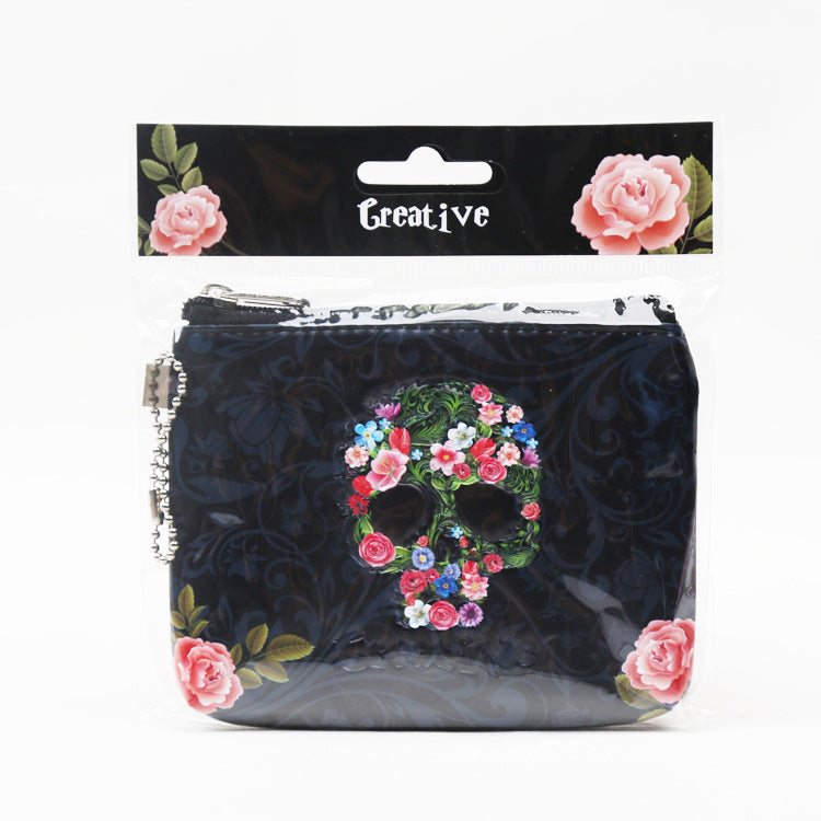 Rose Skull Vintage Short Mini Multifunctional Coin Purses