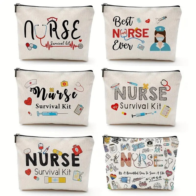 Gift Cotton Linen Nurse Cartoon Letter Cosmetic Bags