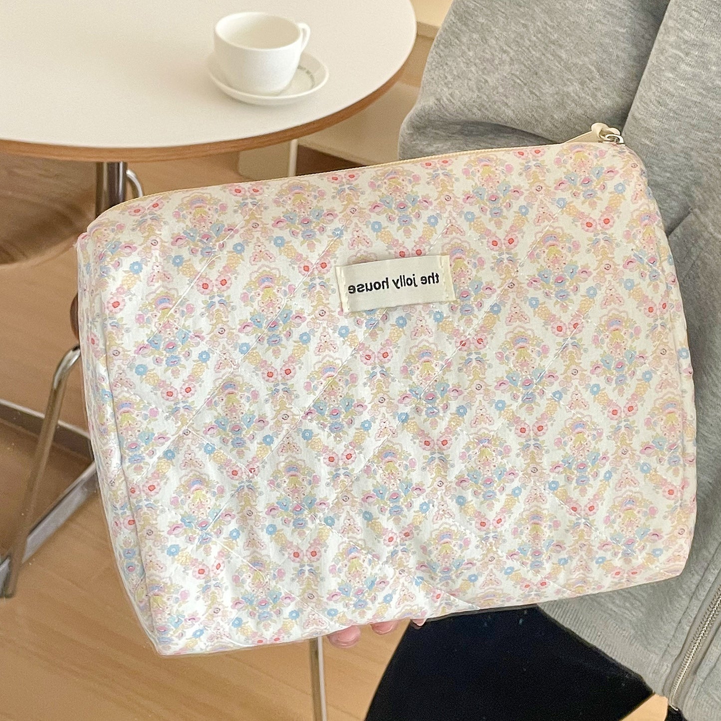 Sacs à cosmétiques d'embrayage matelassés en coton, joli rangement de style