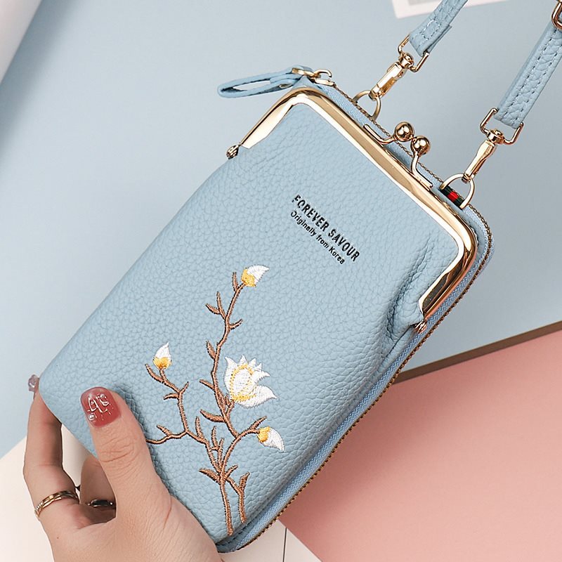 Women's Mobile Embroidery Flower Integrated Small Phone Bags