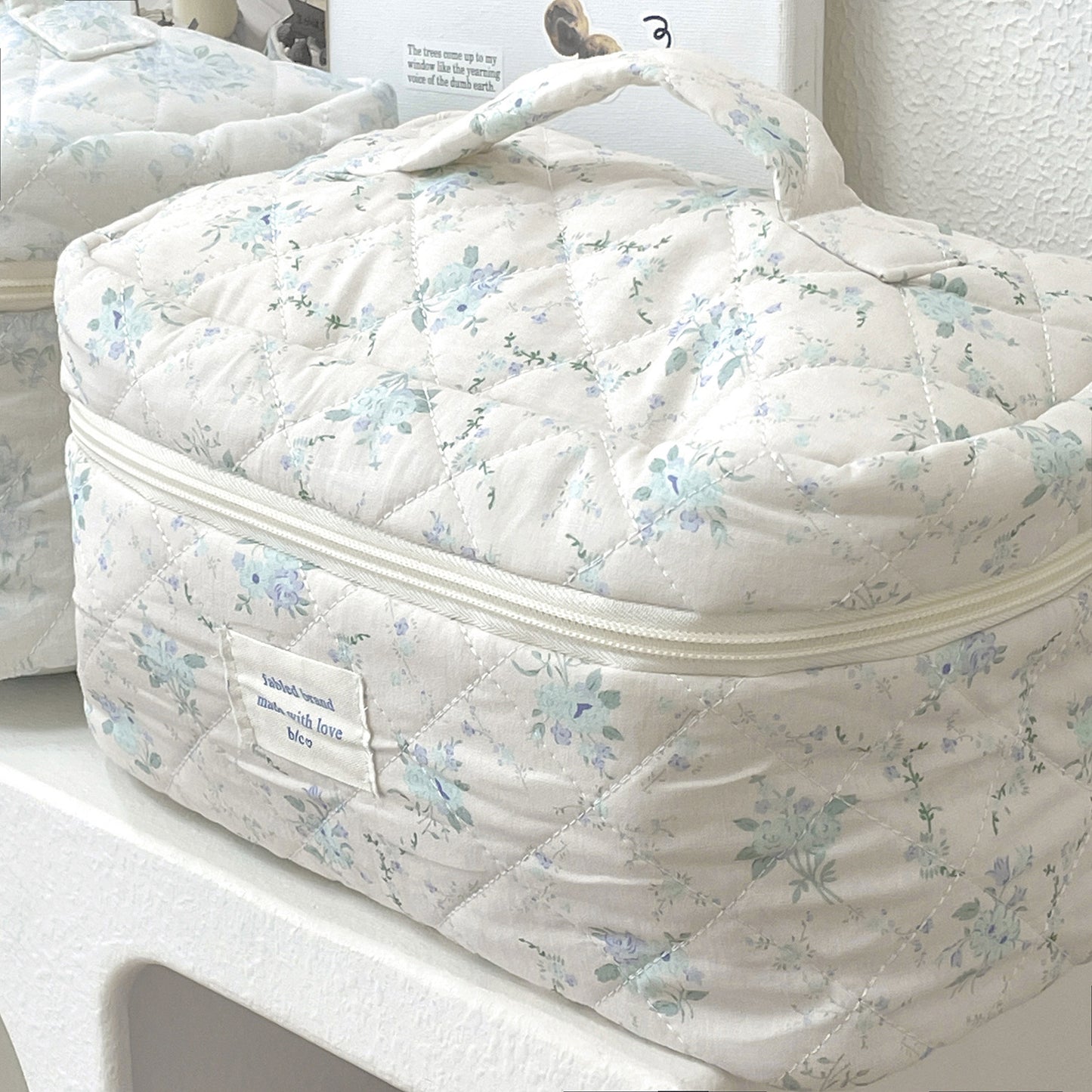 Sacs à cosmétiques matelassés en coton portable mignon de grande capacité de maquillage