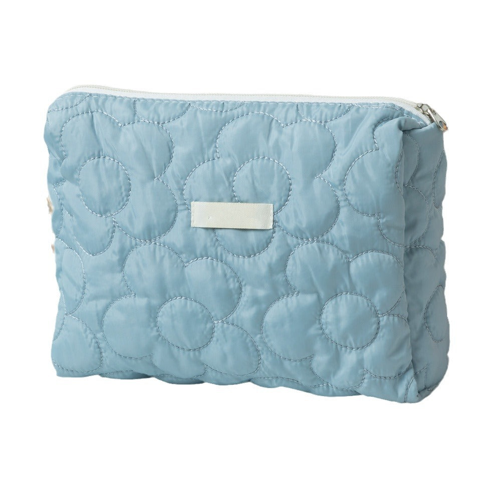 Women's Large Flower Solid Color Quilted Diamond Cosmetic Bags