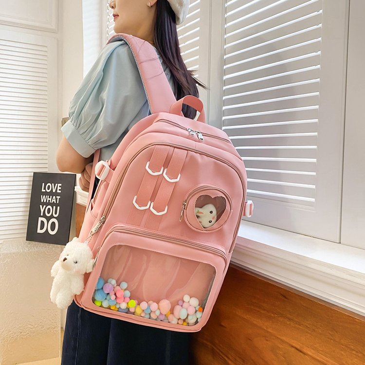 Women's Style High Transparent Bar Badge Cartoon Backpacks