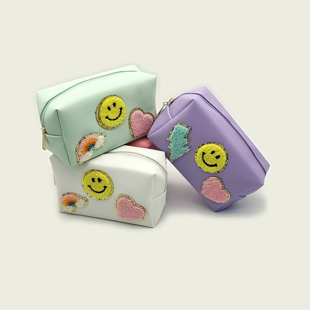 Women's Portable Towel Embroidery Letter Smiley Face Personal Hygiene Cosmetic Bags