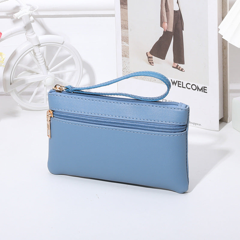 Women's Mid-length Clutch Solid Color Double Zipper Ladies Wallets