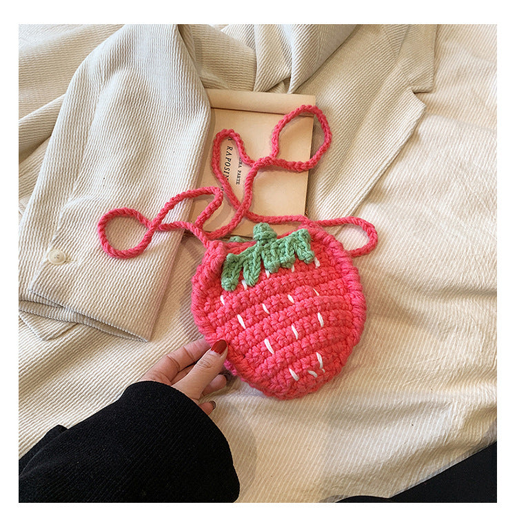 Sacs à bandoulière tricotés à la main pour enfants, mignons fils de laine à fraises, tissés à la main